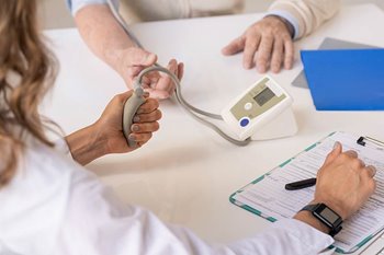 Doctor taking blood pressure