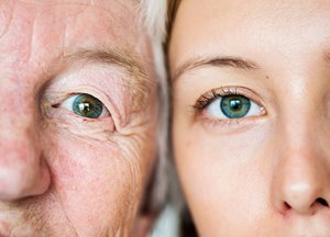 Closeup of eyes on young and old person