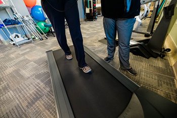 Algoma Rehab staff with patient on treadmill